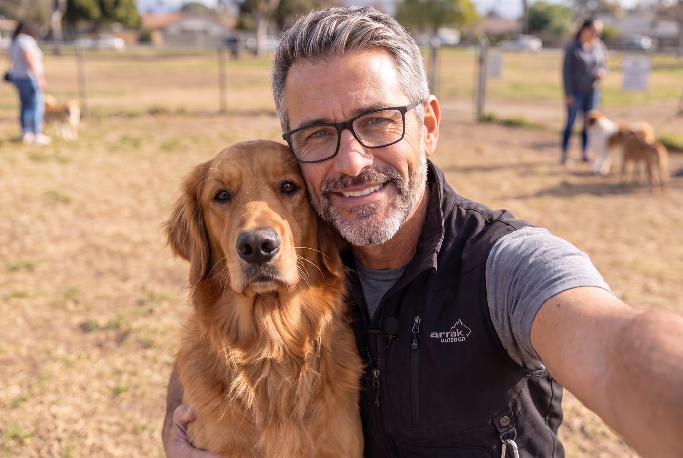 Golden Retriever Dan with his dog